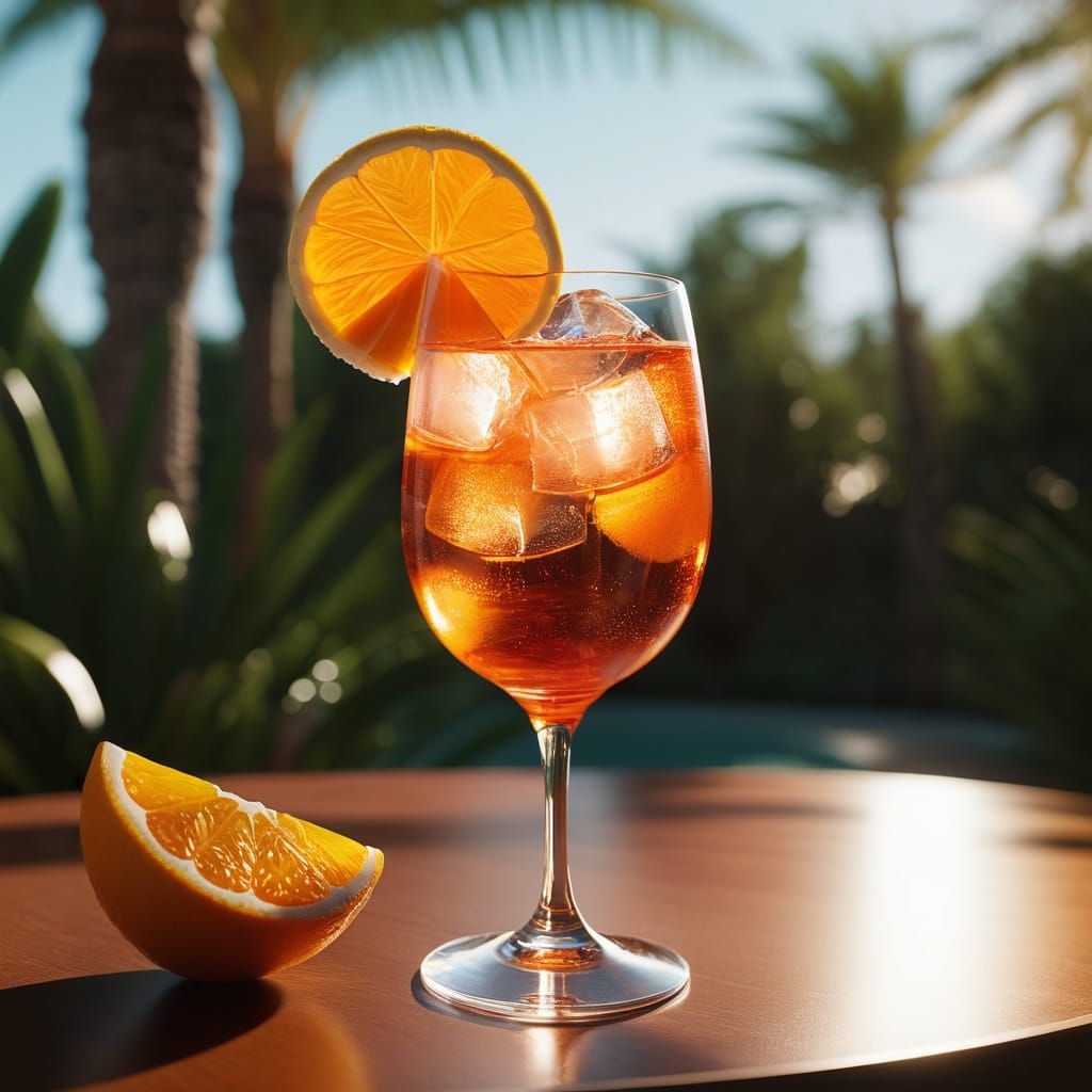 Aperol Spritz on Tropical Beach in 3D Anime Style