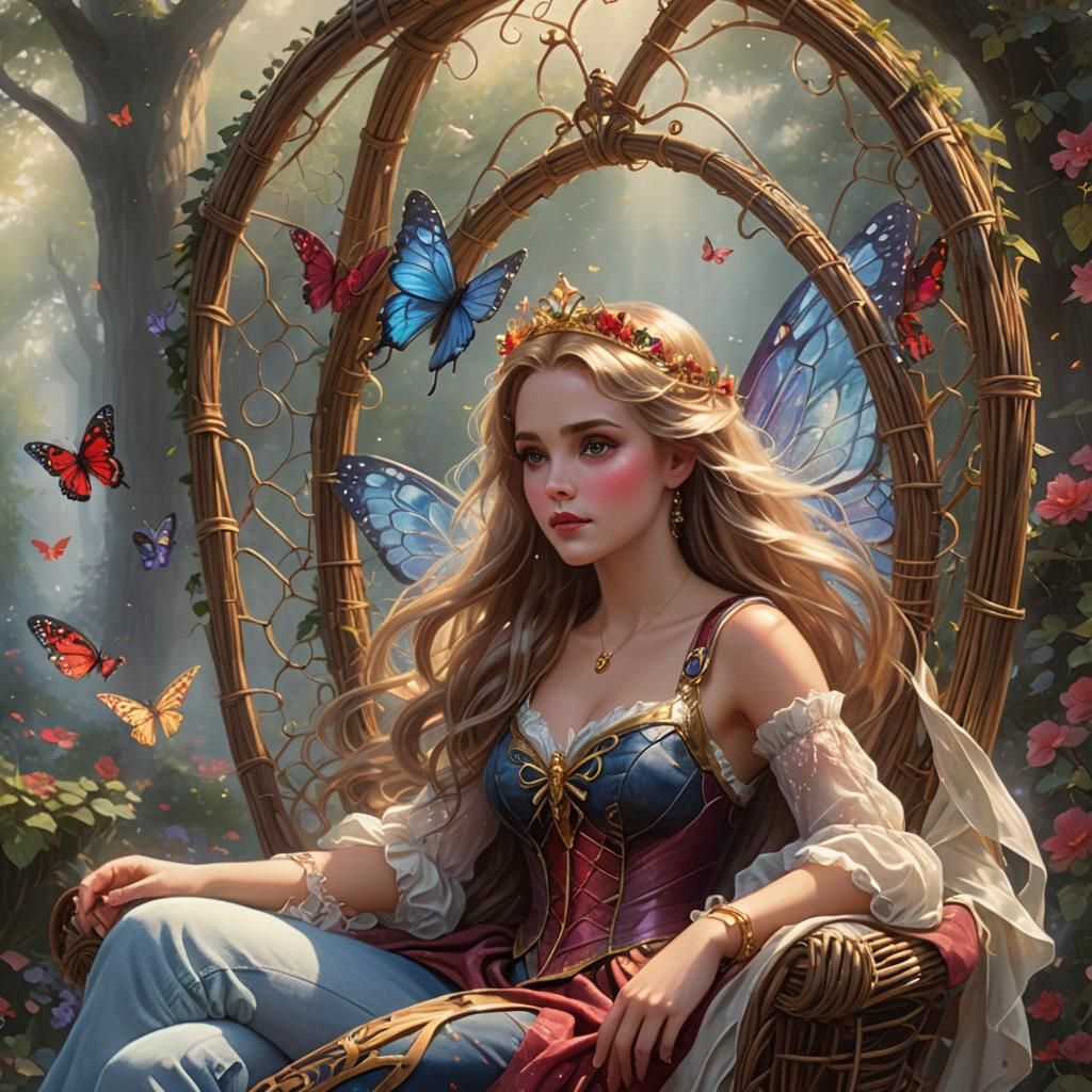 Ethereal Woman with Butterfly Wings Writing Stories