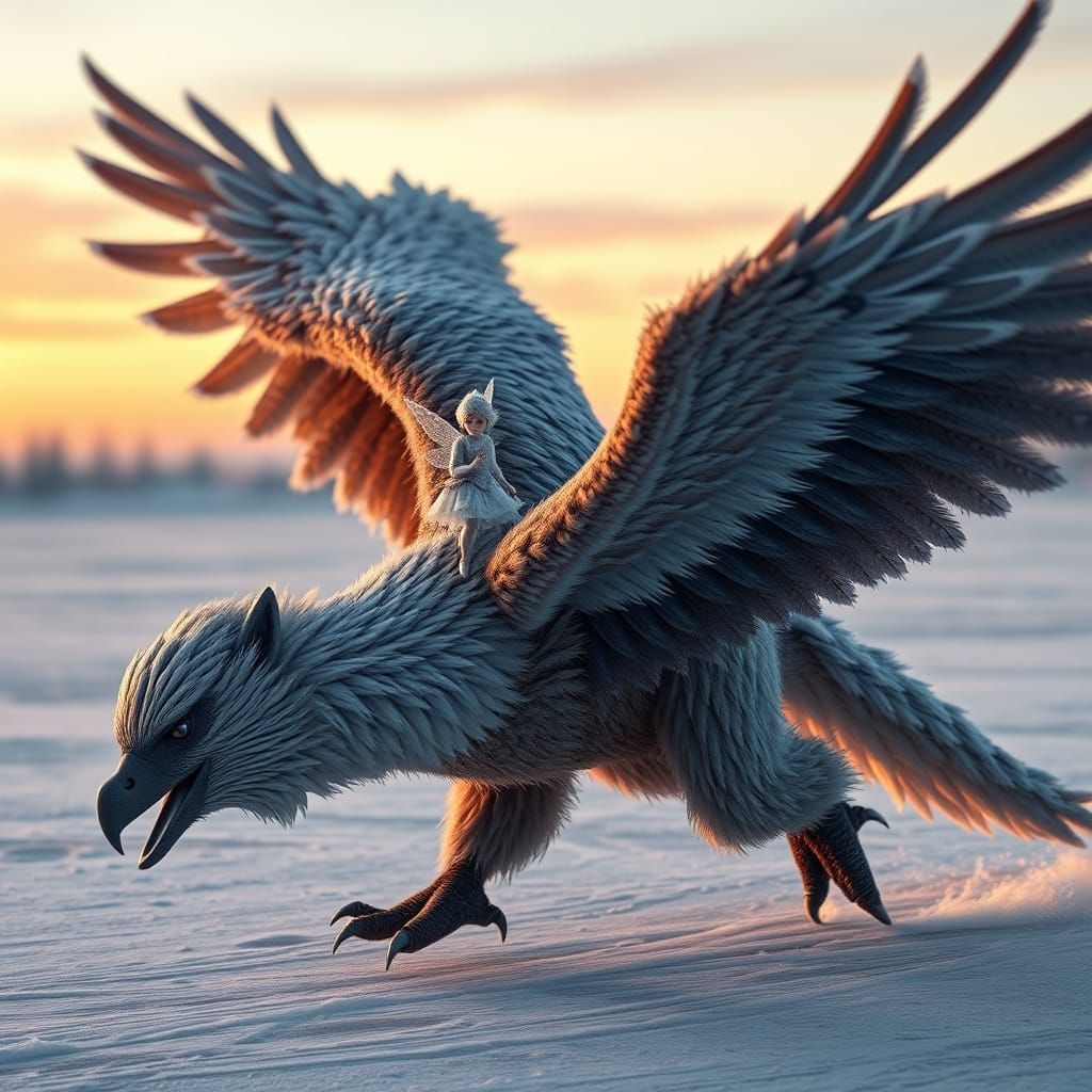 Pixie on Griffin Gliding on Frozen Rink at Twilight