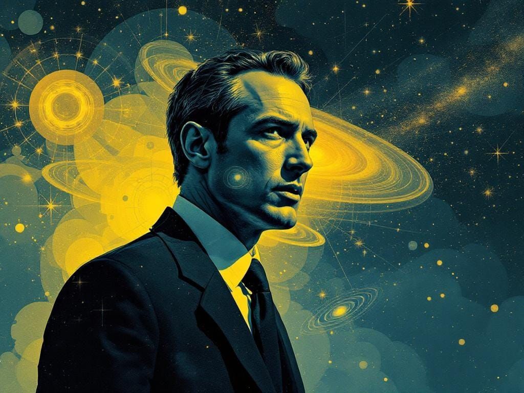 Conceptual Portrait of Man with Expanding Multiverse