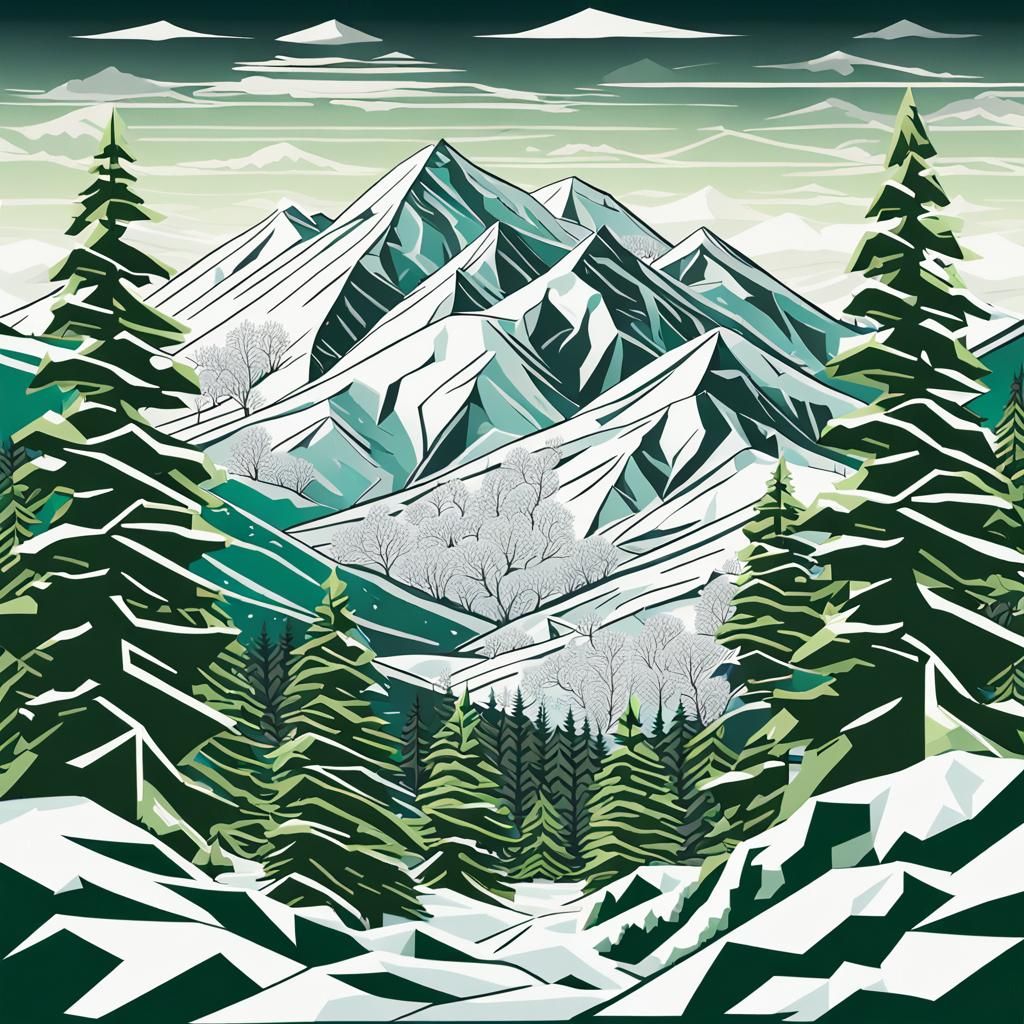 Geometric Winter Mountain Landscape in Digital Art