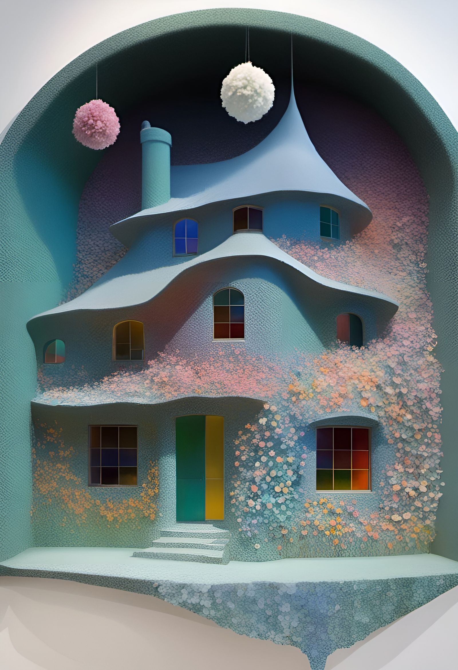 Floral House in Iridescent Surreal Landscape