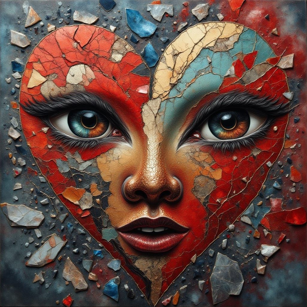 Vibrant Hearts and Flowers in Surreal Pop Art Style