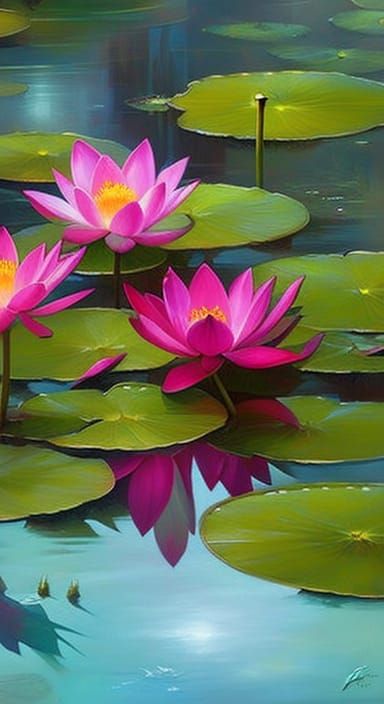 Fantasy Lotus Flowers in Oil Painting Style