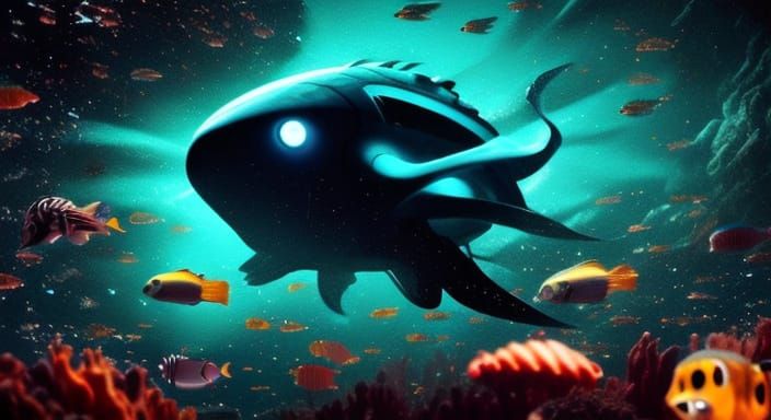 Nautilus Underwater: A Retro-Futuristic Sci-Fi Illustration