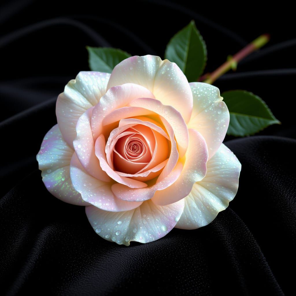 Lone Rose with Dewdrops in Art Deco Style