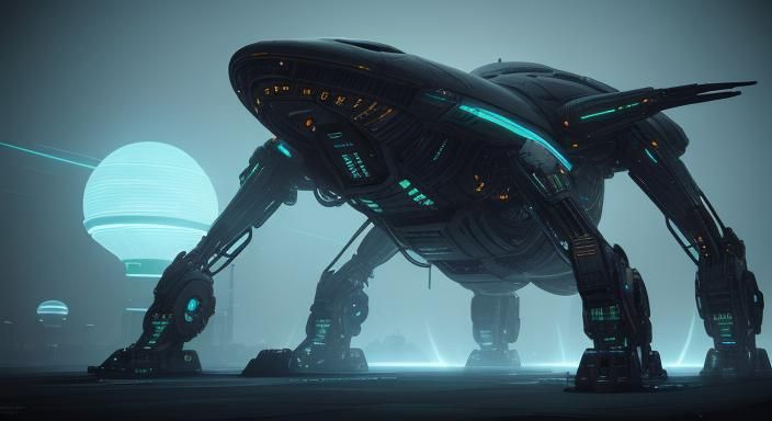 Mecha Frog Zilla in Neon Noir Futuristic Radio Station