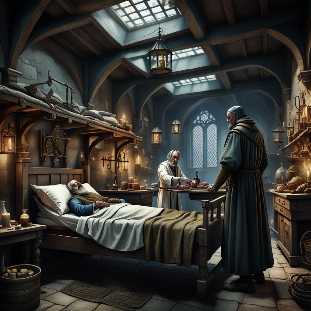 Medieval Doctor Attending Plague Victims: Detailed Matte Pai...