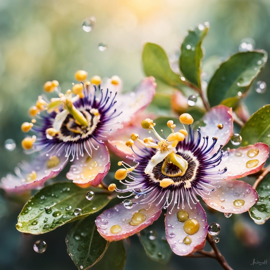 Whimsical Watercolor Passionfruit Blooms in Soft Focus