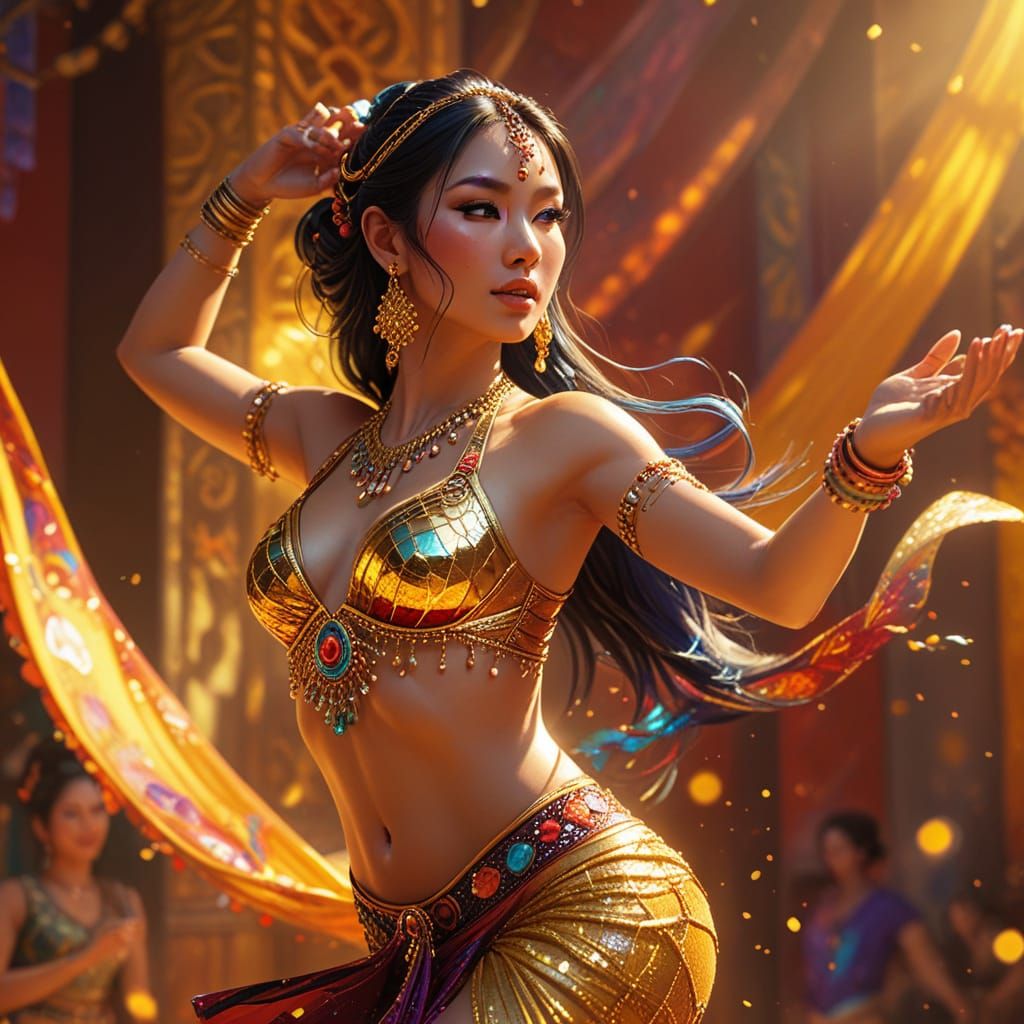 Japanese Bellydancer in Vibrant Splash Art Style