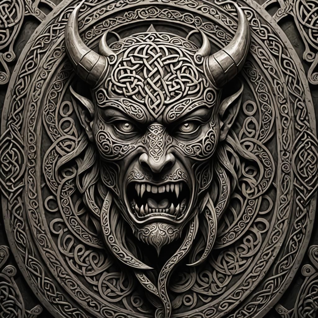 Celtic Demon with Intricate Knot Patterns