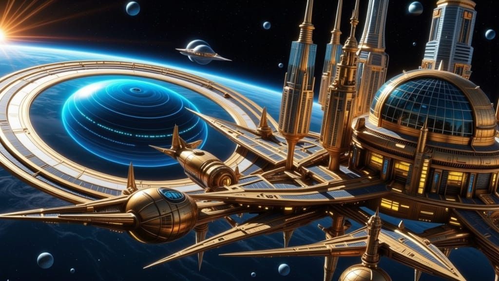 Cosmicpunk Metropolis on Ringed Planet