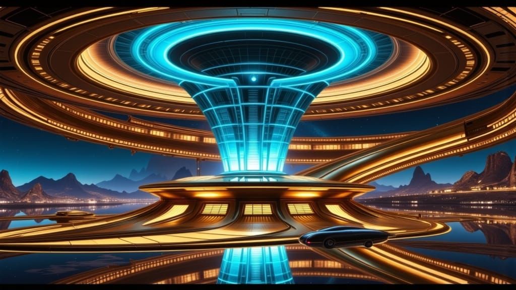 Cosmicpunk Metropolis with Impossible Architecture