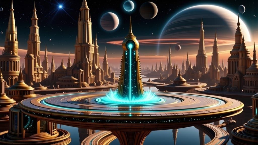 Cosmicpunk Cityscape with Impossible Architecture