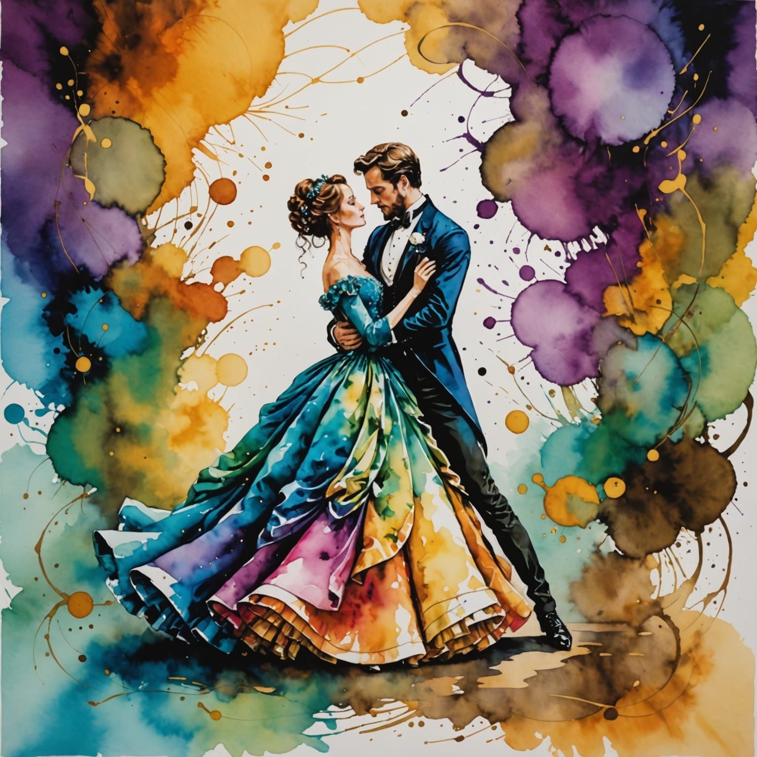 Baroque Era Ball in Watercolor Alcohol Ink Style
