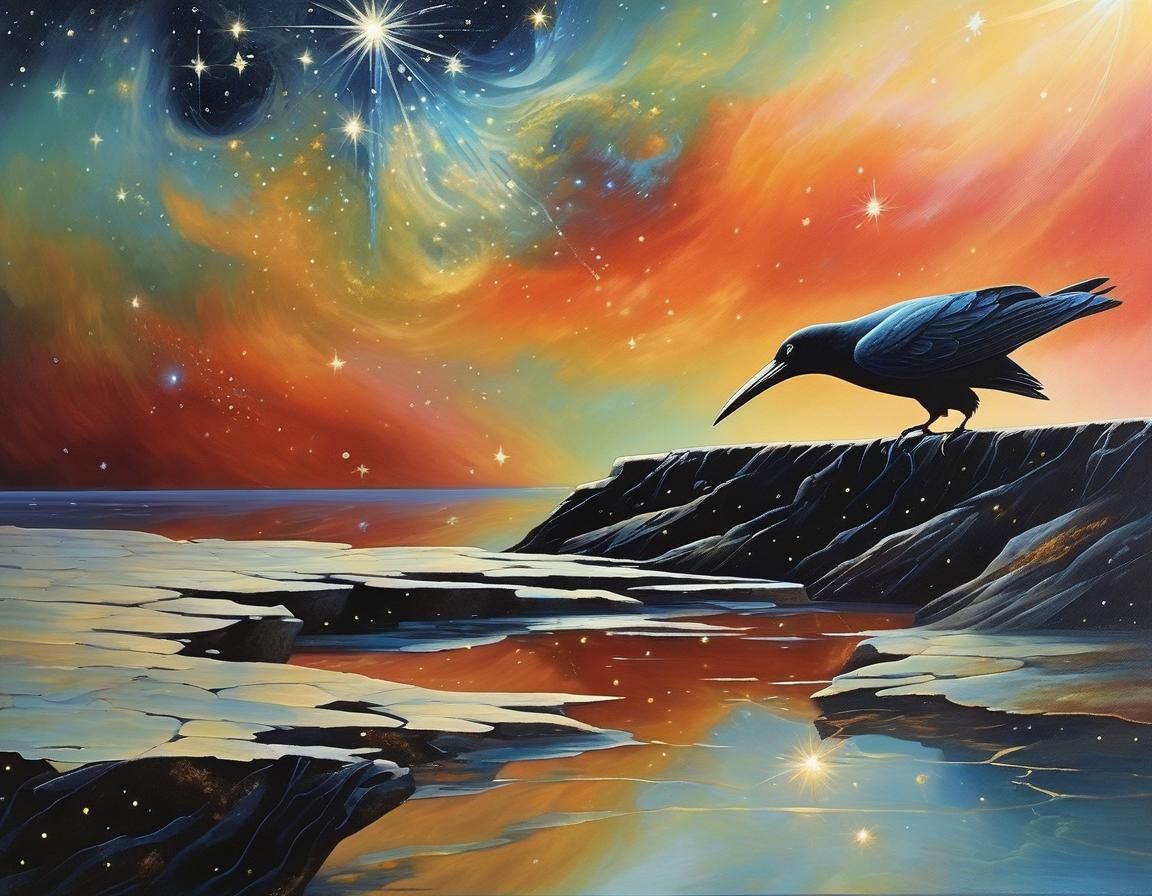 Creature Leaning on Universe Ledge in Dreamlike Landscape