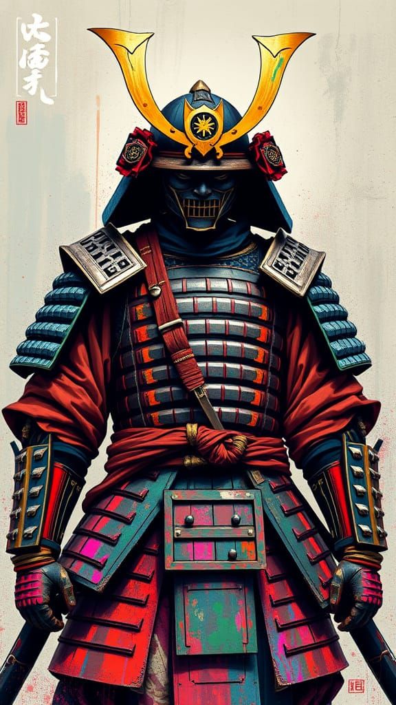 Samurai Warrior in Vibrant Art Nouveau Style