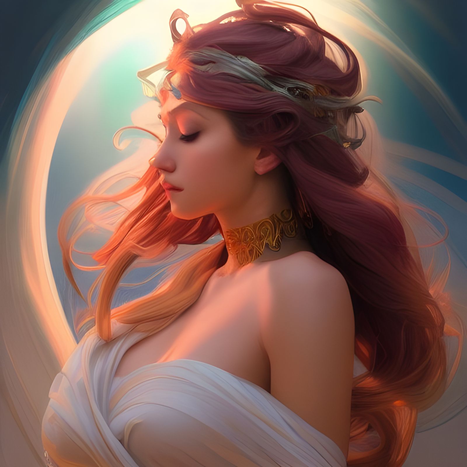 Radiant Goddess Portrait in Art Nouveau Style