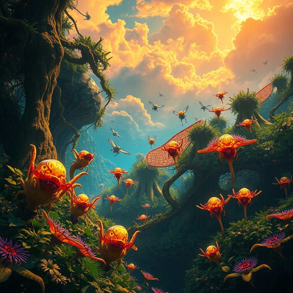 Mystical Alien World in Vibrant, Art Nouveau-Inspired Landsc...