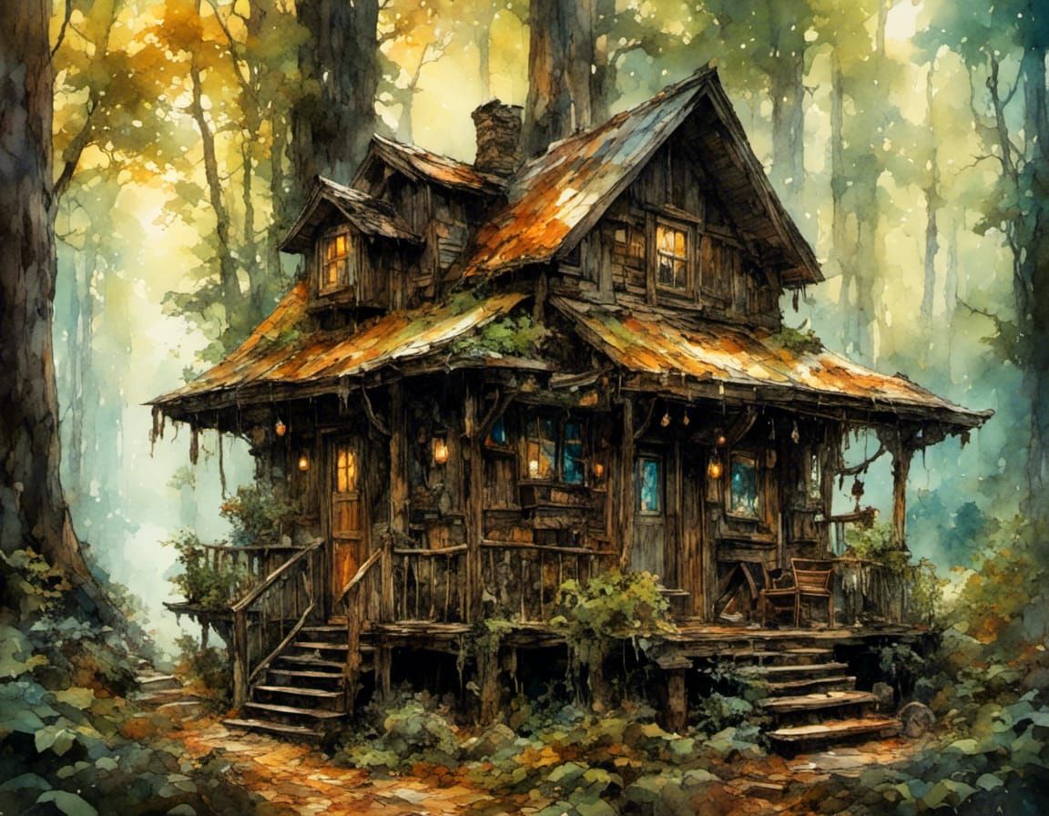 Fantasy Shack in Old Growth Forest: Hyperrealistic