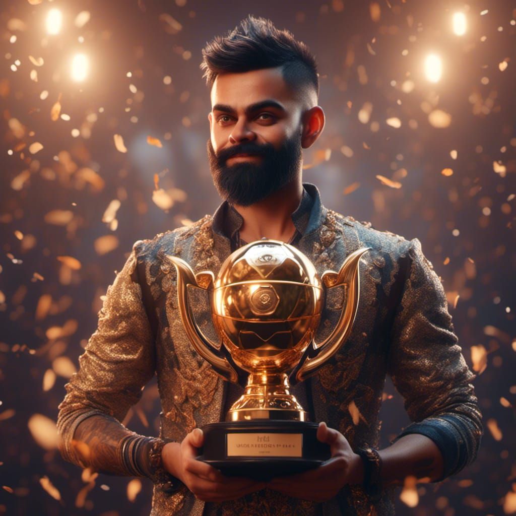 Virat Kohli Celebrates with ICC Trophy
