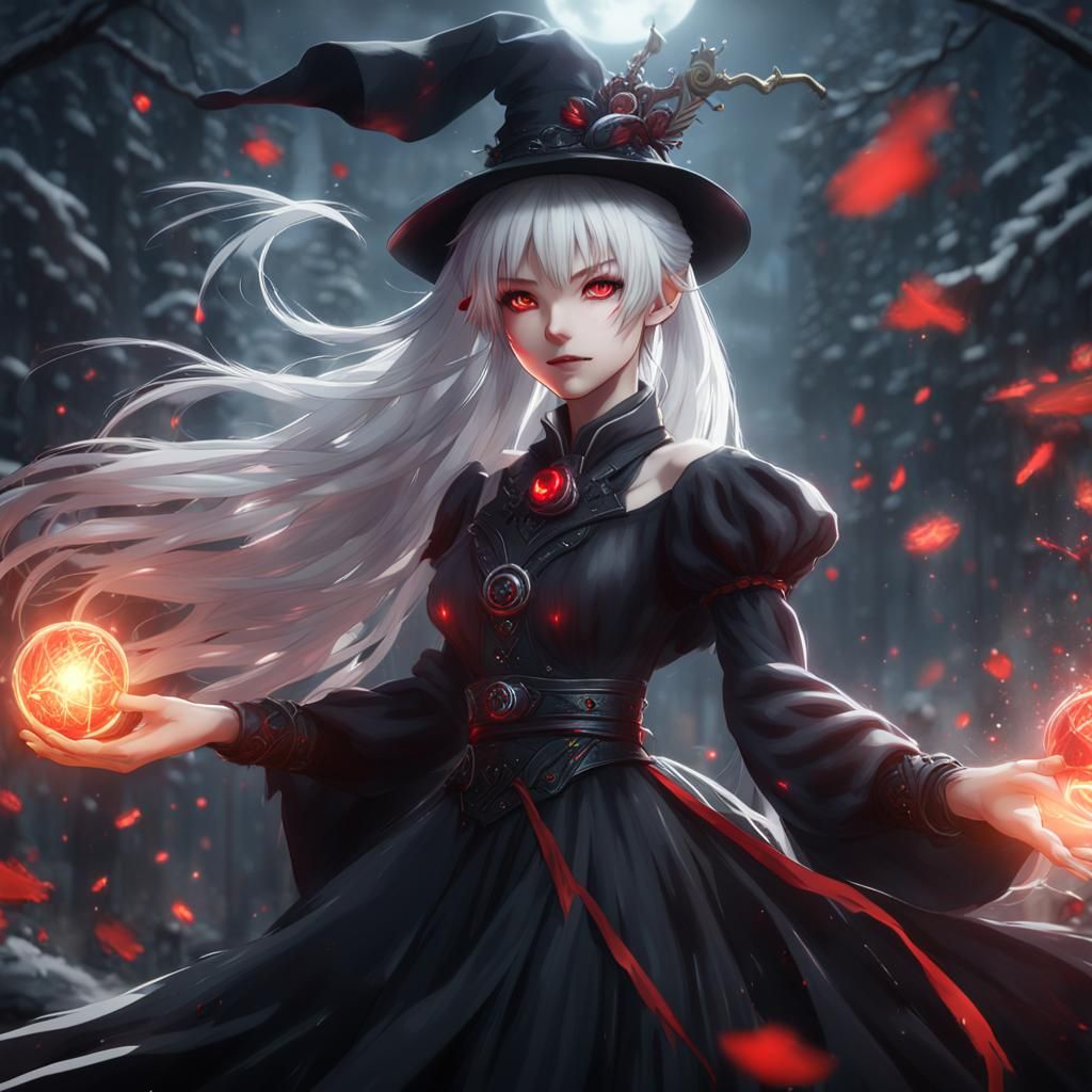 Anime Witch Girl Casting Magic in Detailed Painting