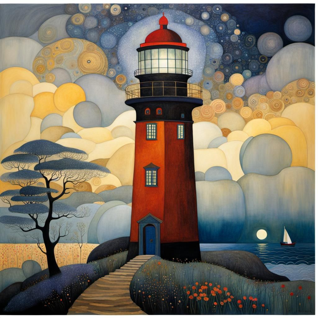 Luminous Lighthouse in the Fog, Intricately Detailed