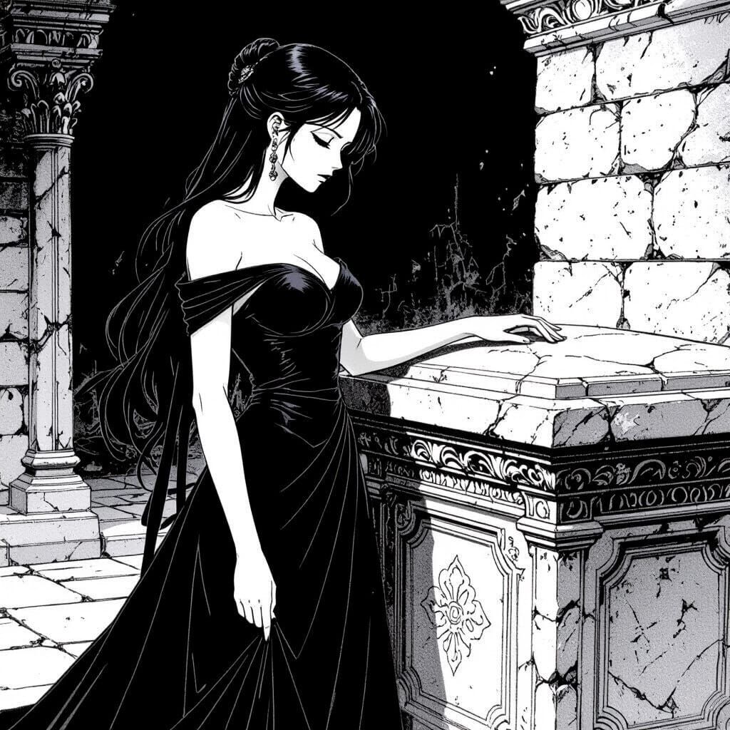 Manga Woman in Black Dress by Sarcophagus