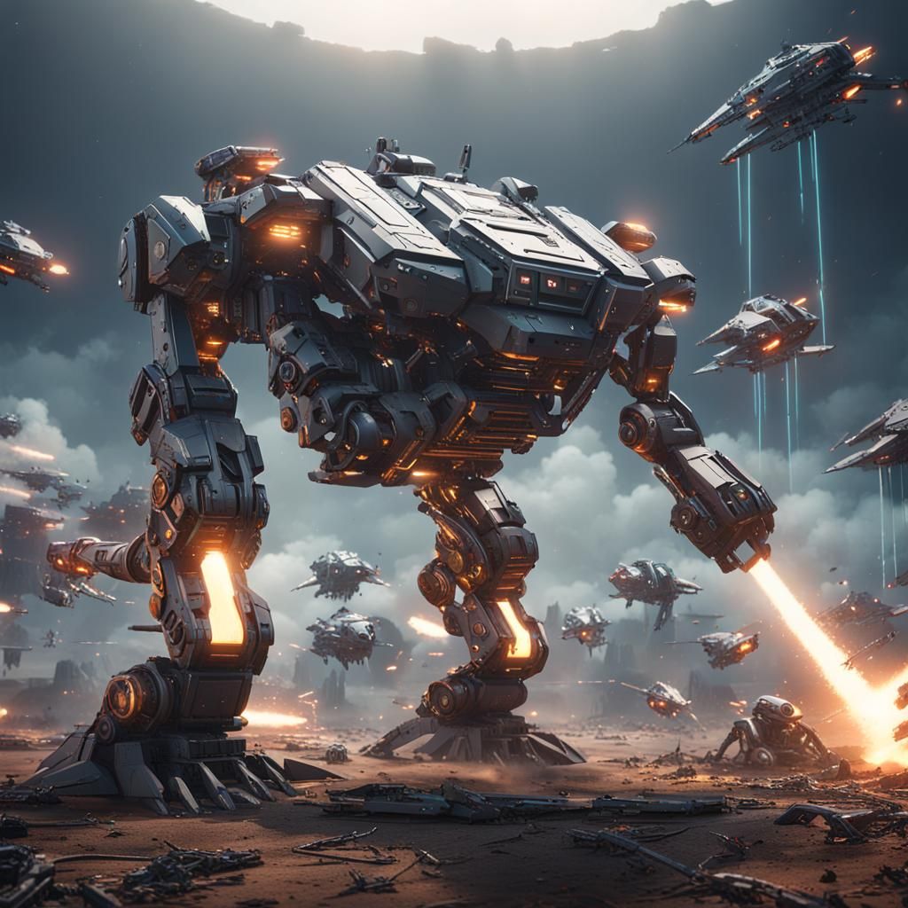 Epic Sci-Fi Robot Battle in Cinematic Style