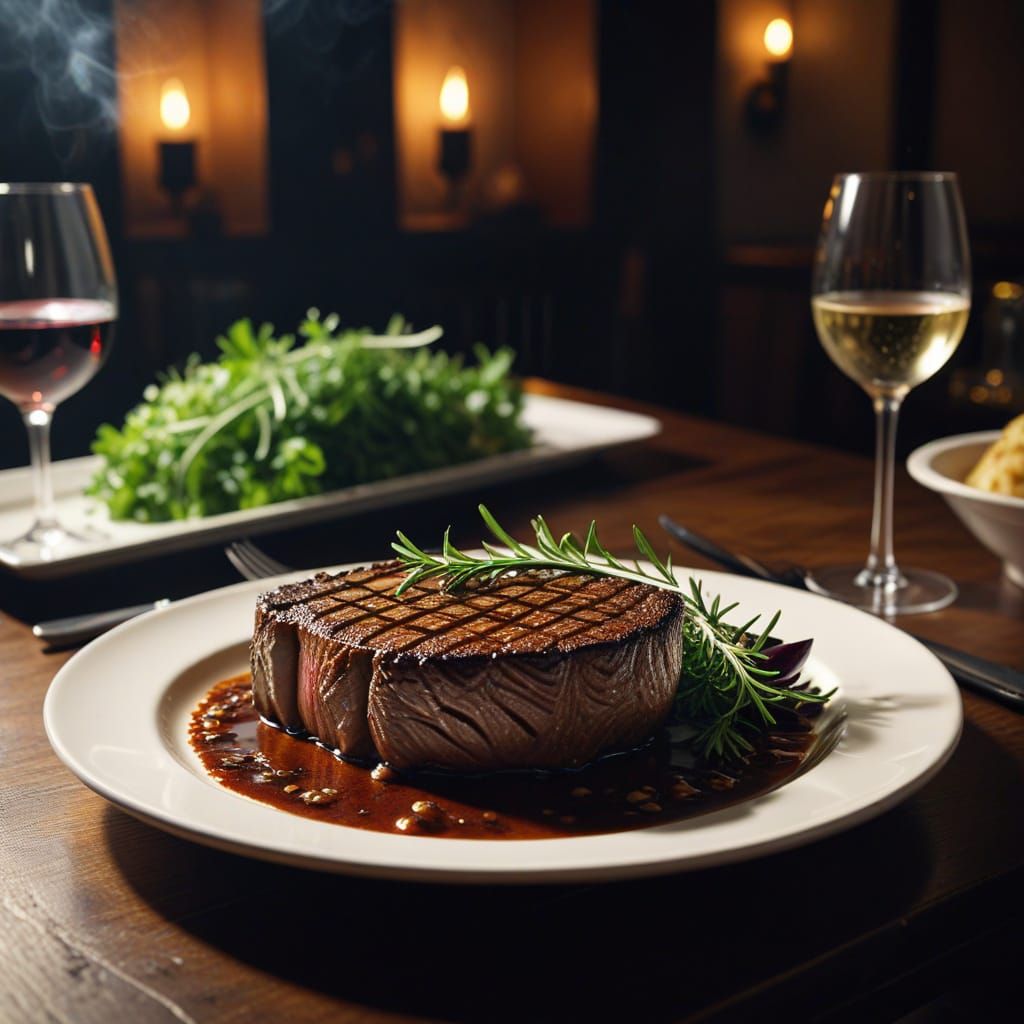 Steak in Film Noir Style with Golden Lighting