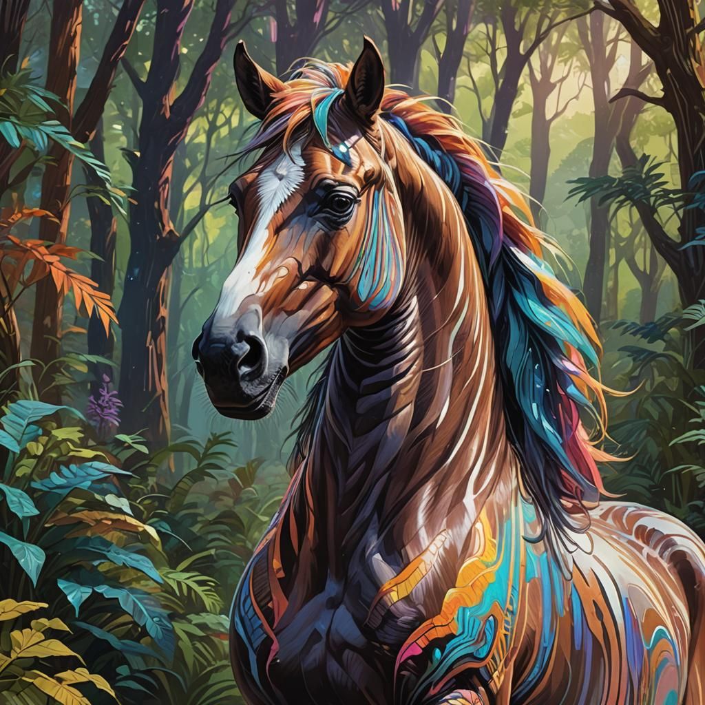 Zorse Portrait in Mystical Forest, Syd Mead Style