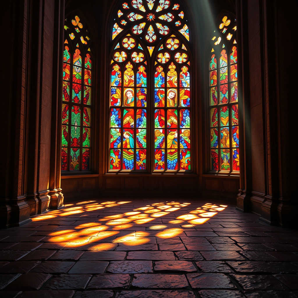 Stained Glass Window with Sunlight