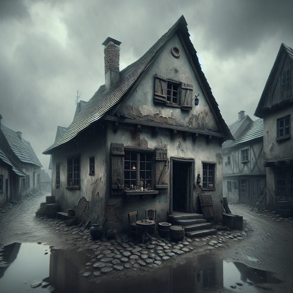 Dilapidated Tavern in a Melancholy Village
