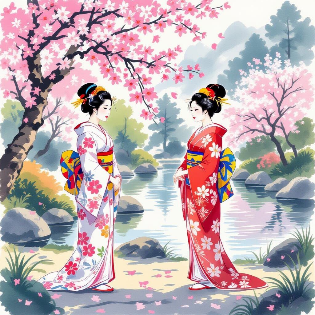 Elegant Garden Party in Ukiyo-e Style
