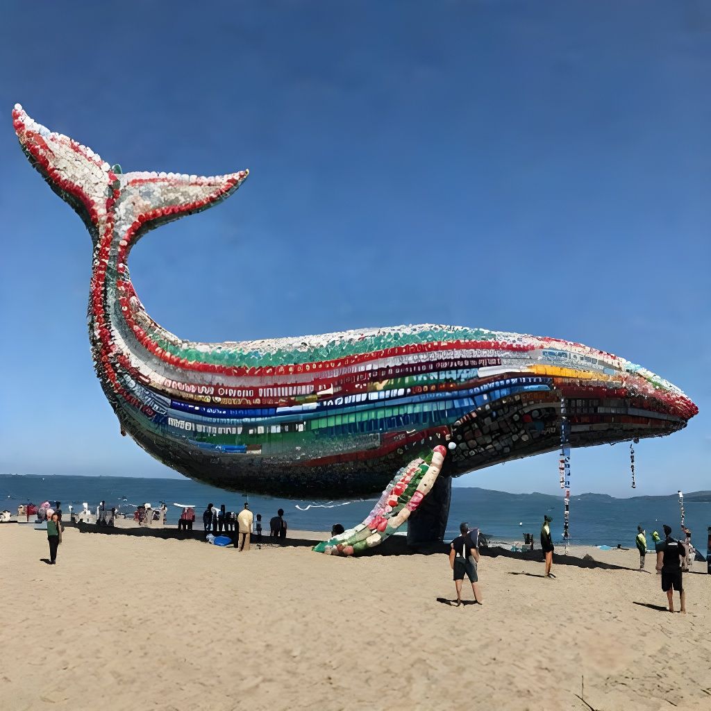 Whale made of recycled plastic bottles