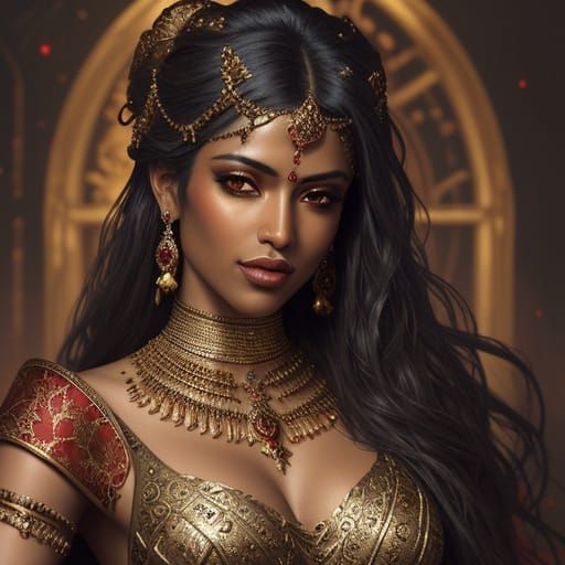 Dark Fantasy Portrait of a Seductive Belly Dancer in a Lavis...