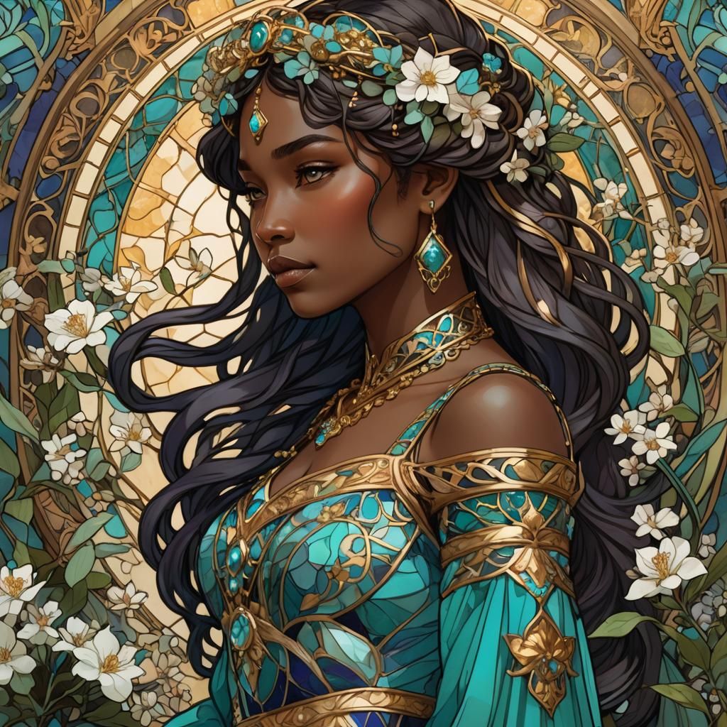 Majestic Princess Among Jasmine, Art Nouveau Style
