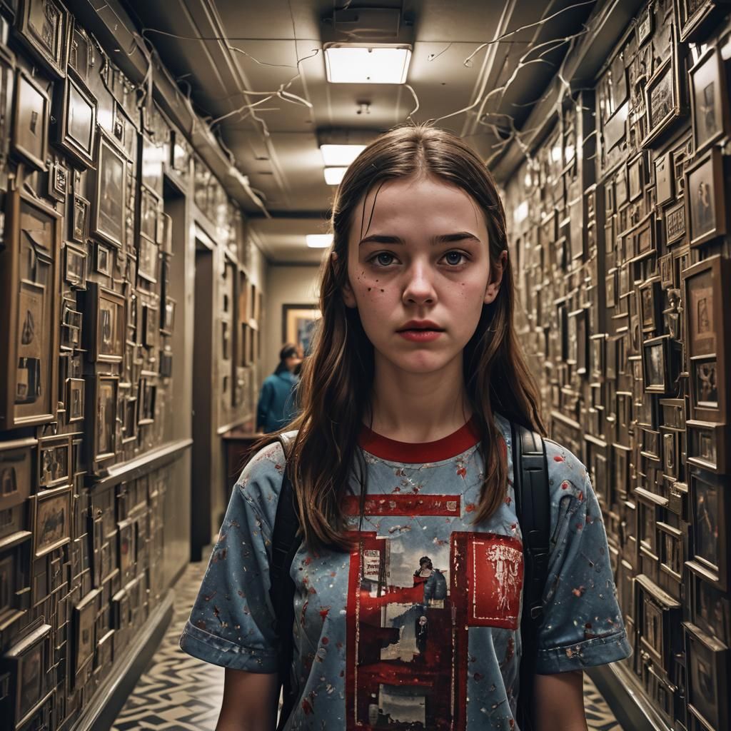 Hyperrealistic Teenager in The Shining Scene