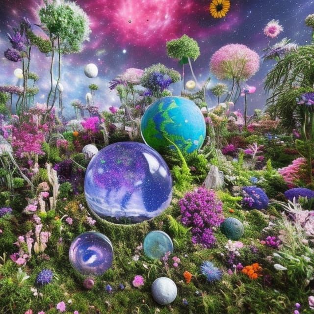 Planetary Flower Sculpture in Space