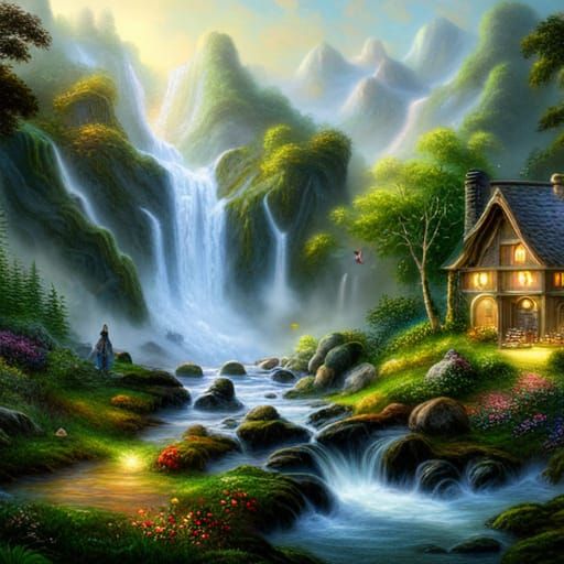 Fairies Play in Ethereal Waterfall Fantasy