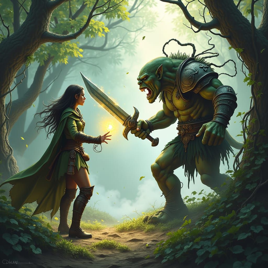 Wood Elf Ranger Casts Spell on Orc in Forest