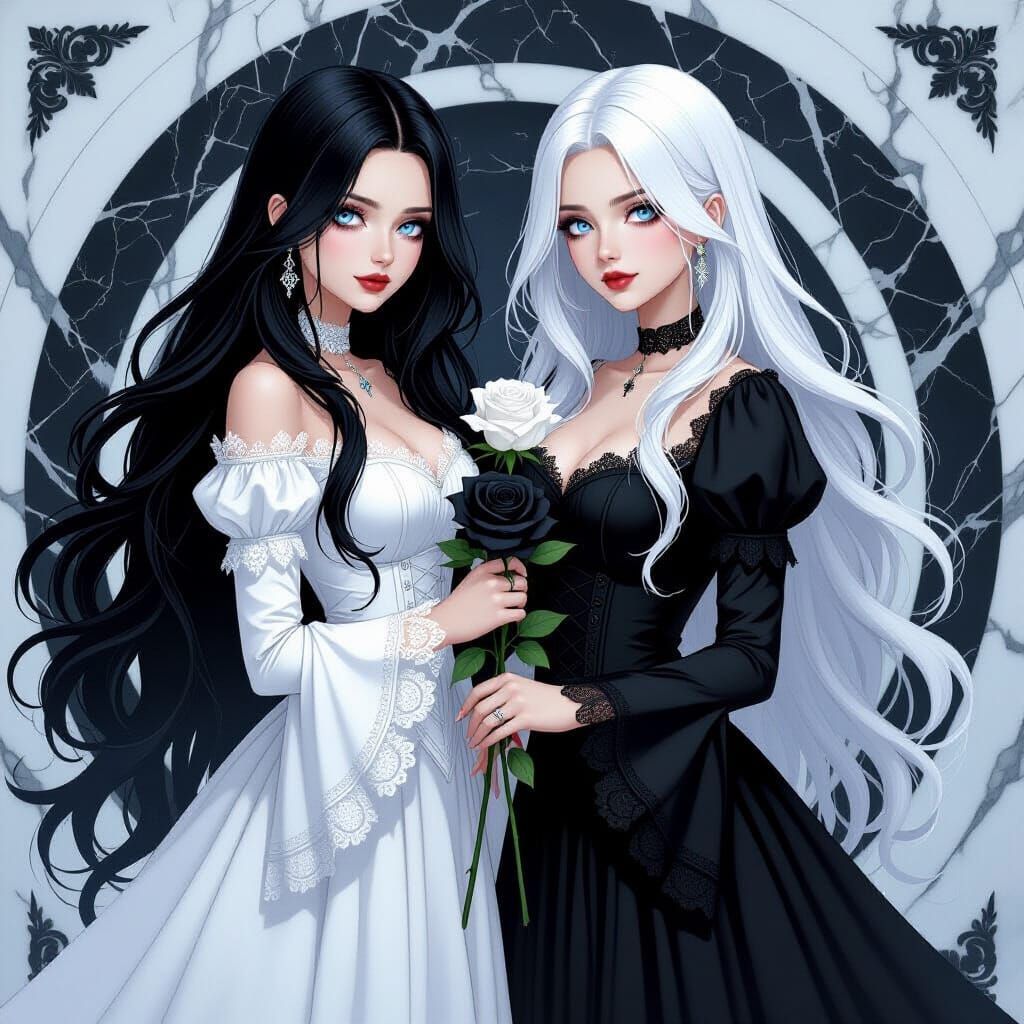 Gothic Twin Sisters with Contrasting Roses