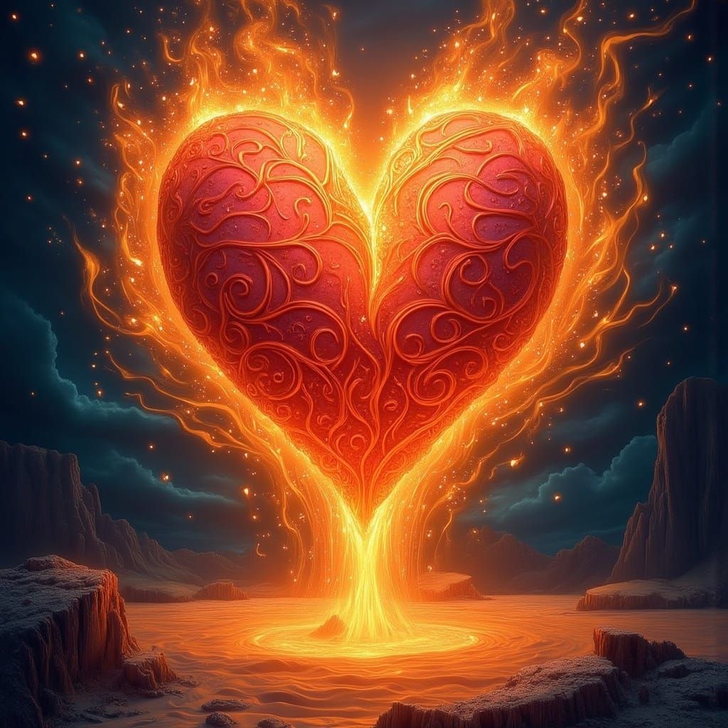 Magical Heart Transforms into Radiant Flickering Flames