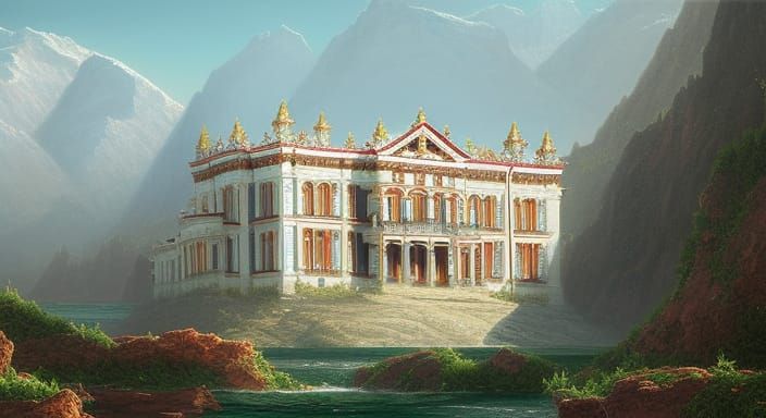 Epic Siberian Mansion Painting in Detailed Style