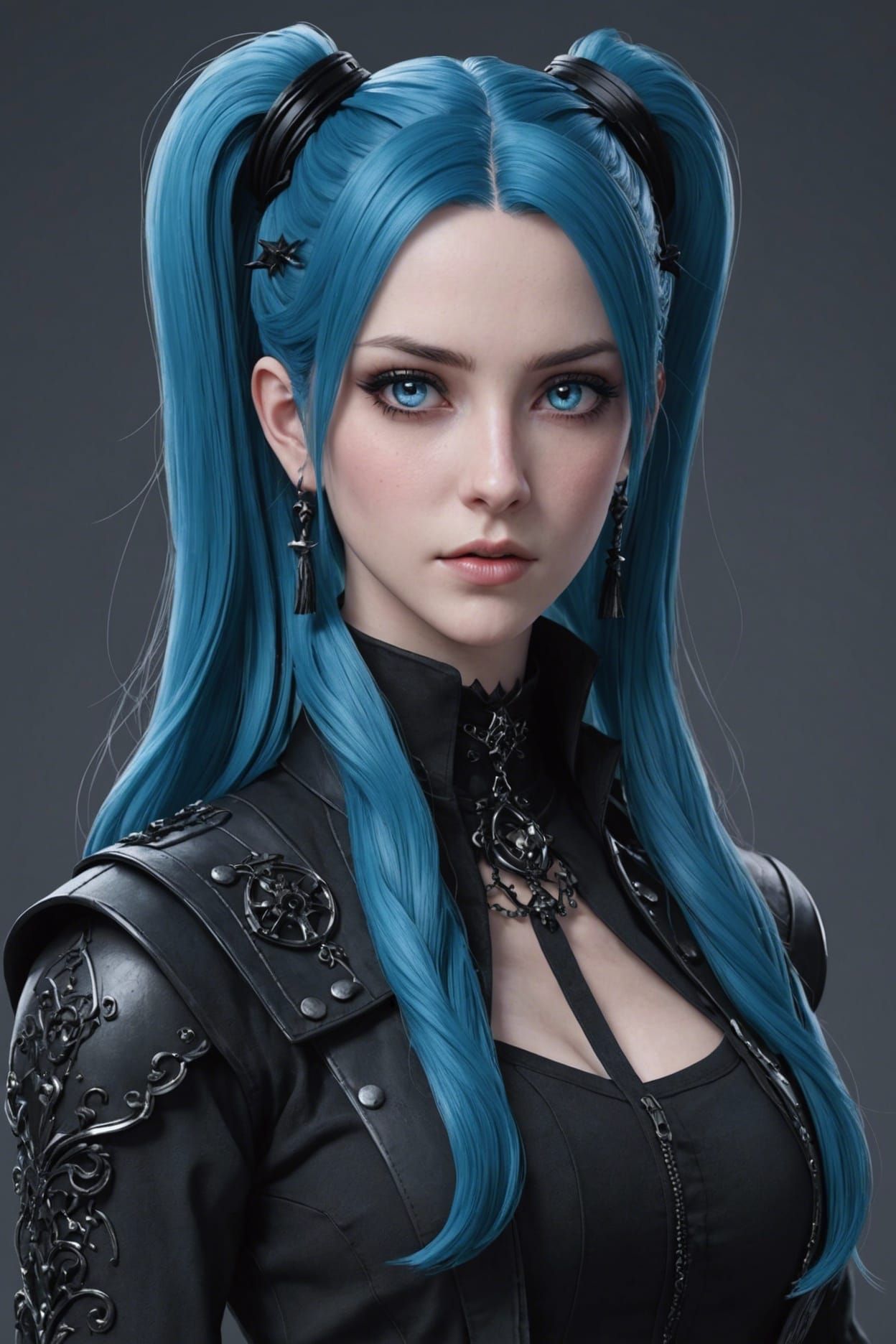 Blue-Haired Goth Woman: 3D Anime Art