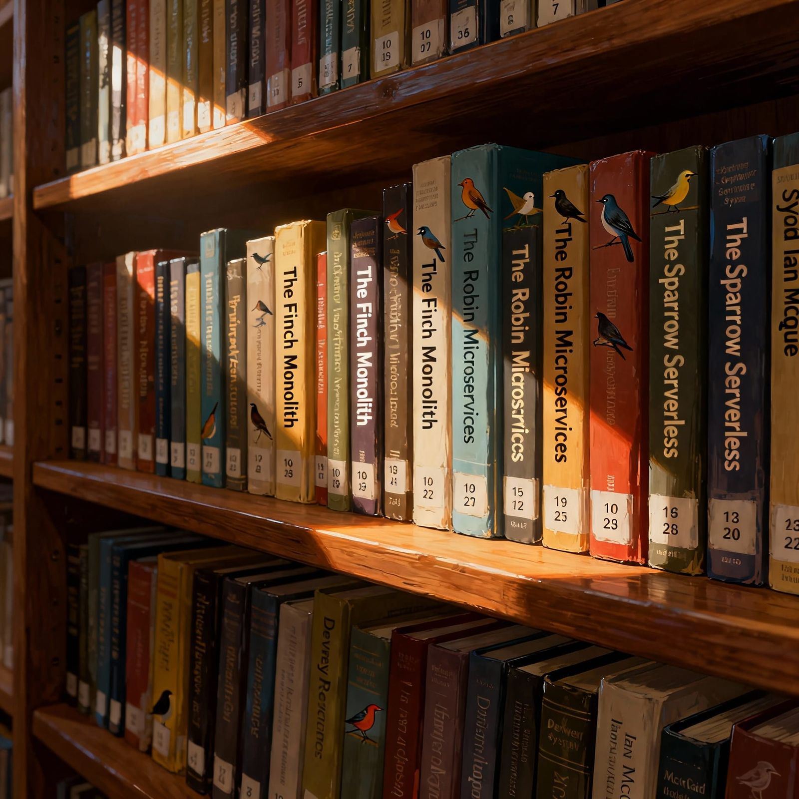 AI Art: Bookshelf of Bird-Themed Computer Science