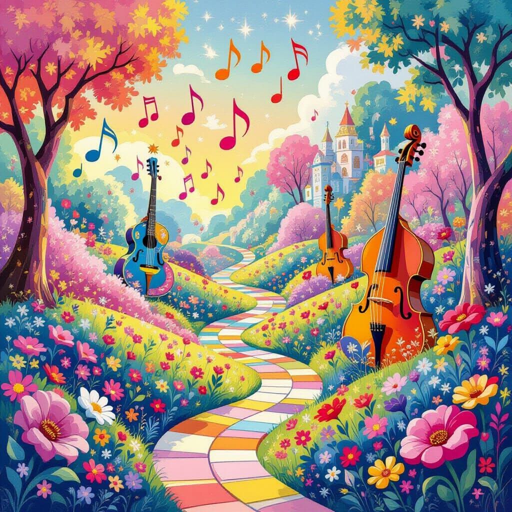 Candyland Music Wonderland in Gouache Style