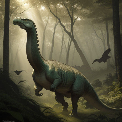 Hadrosaurs Migrate Through Misty Prehistoric Forest