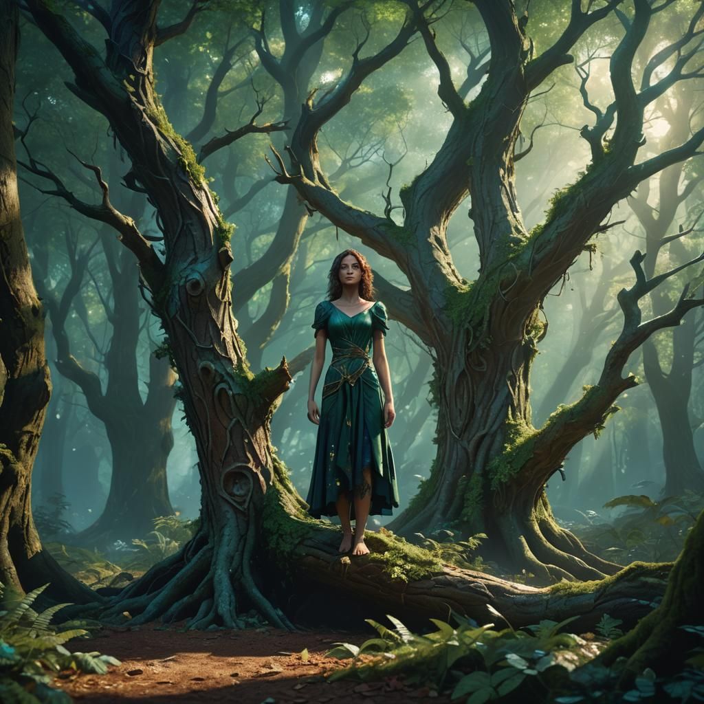 Mystical Forest Goddess Emerges from the Trees