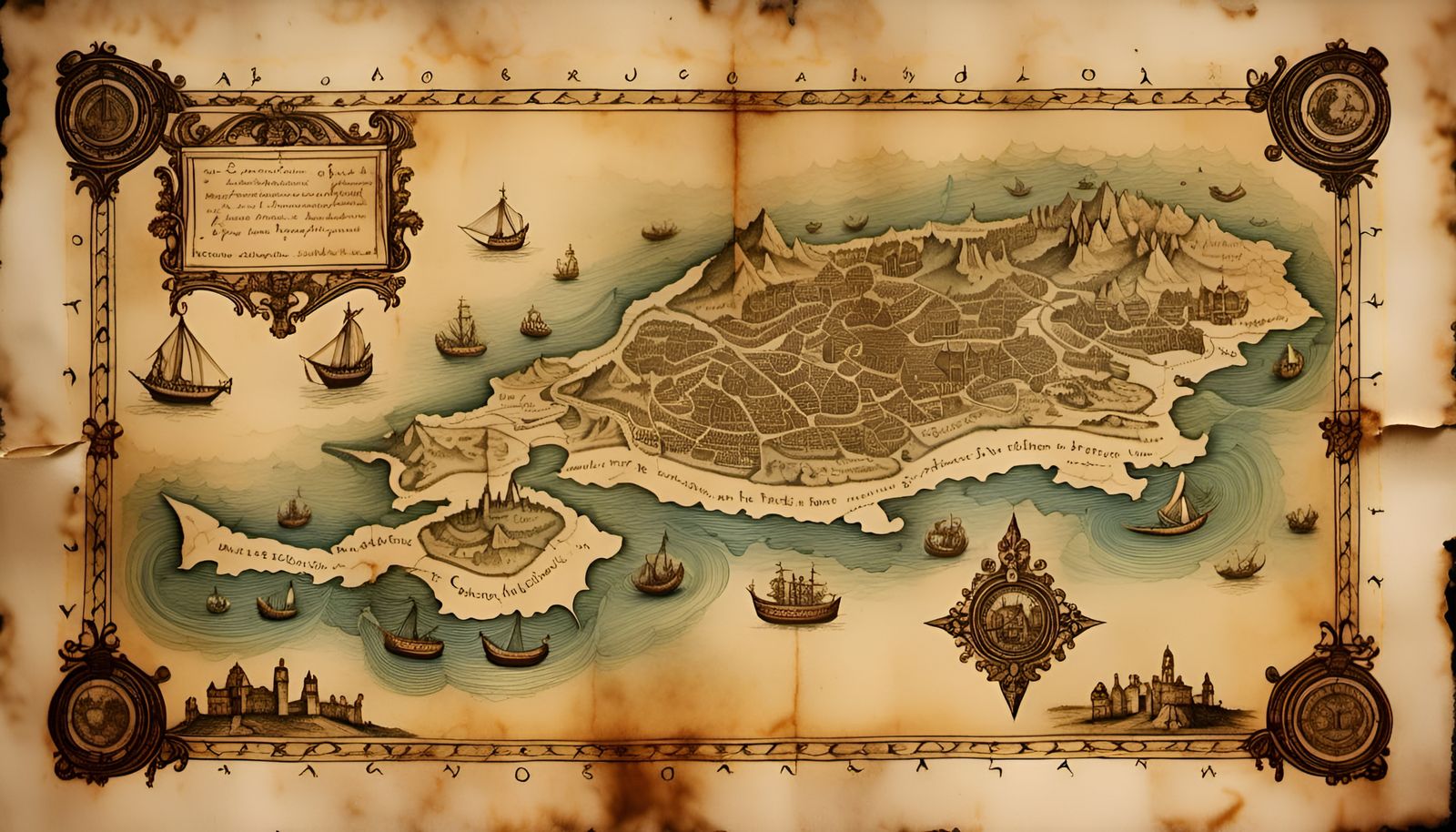 Medieval Map of Lost Isle Lyonesse on Parchment